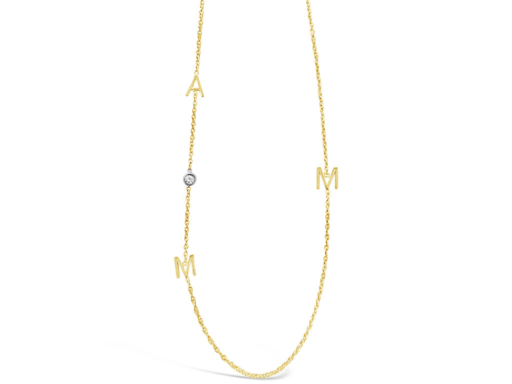 Asymmetrical Single Small Block Initial Necklace with Bezel