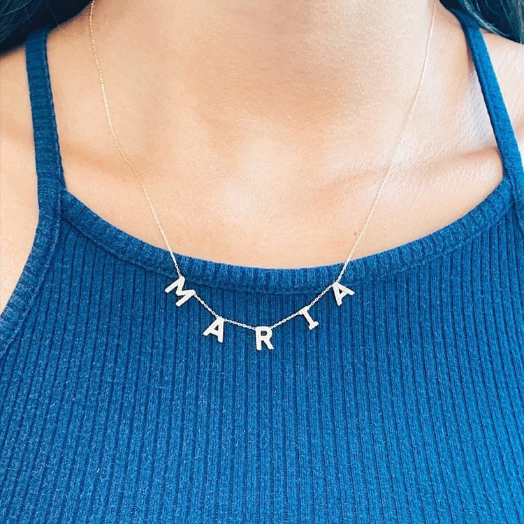 Multi Block Diamond Initial Necklace (Petite chain)