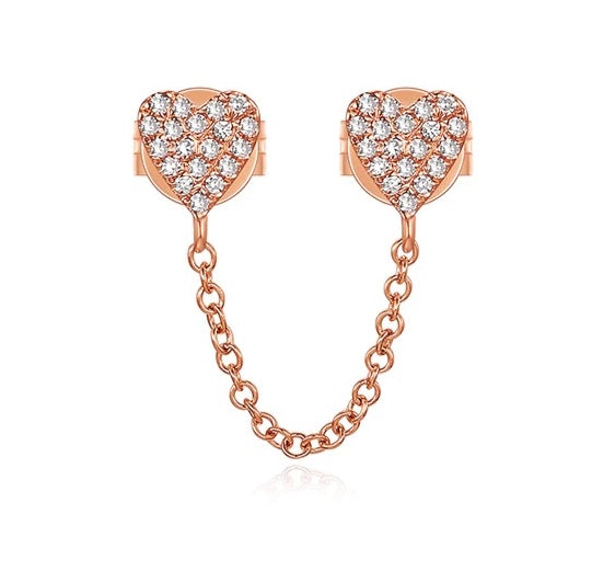 Chain link diamond heart studs