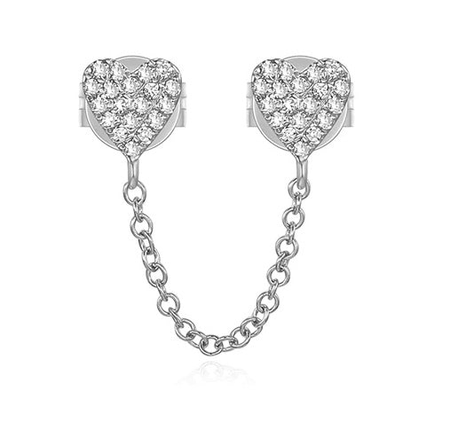 Chain link diamond heart studs
