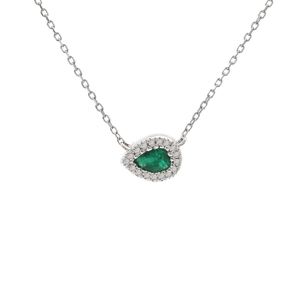Emerald Pear & Diamond Halo Necklace