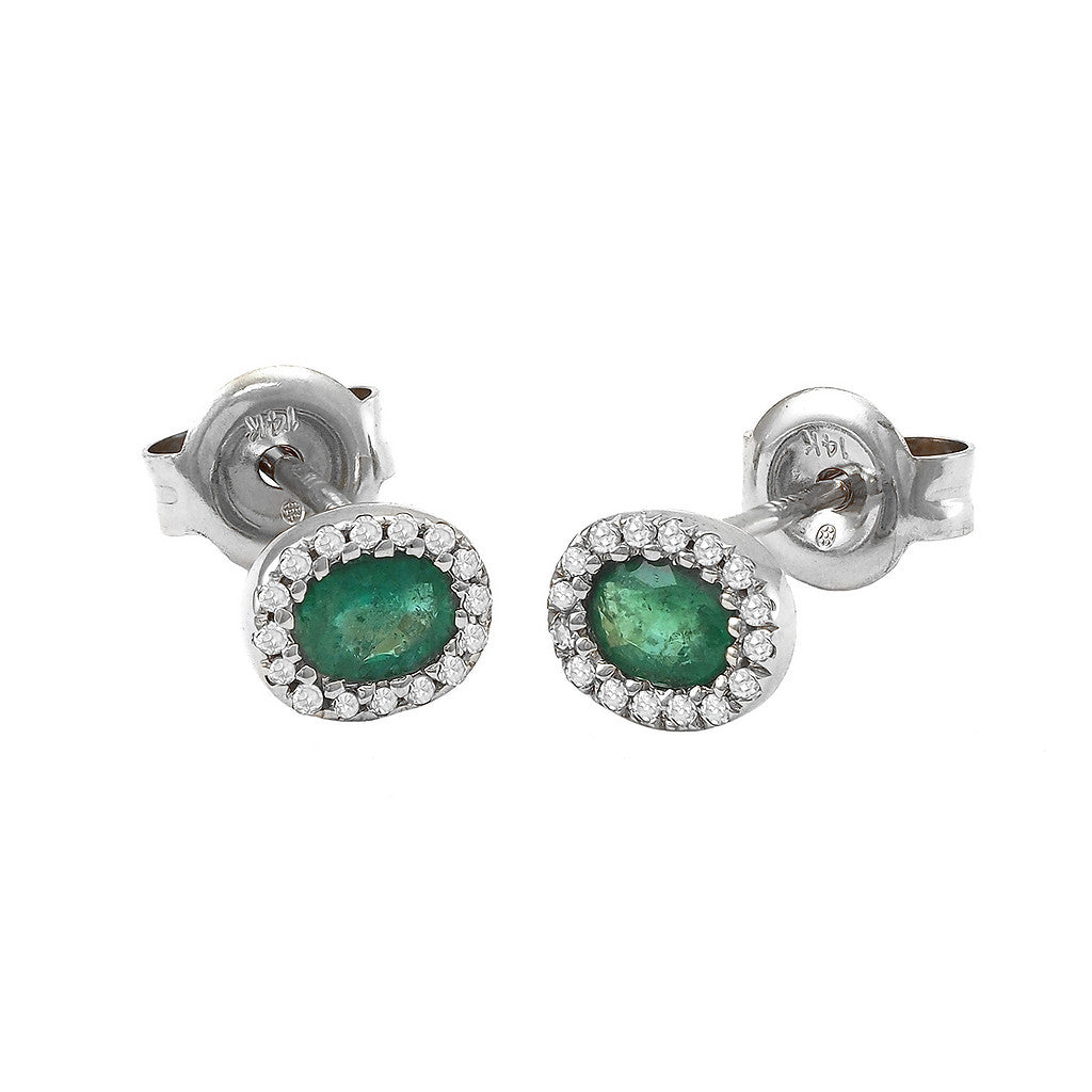 Oval Emerald and diamond halo studs