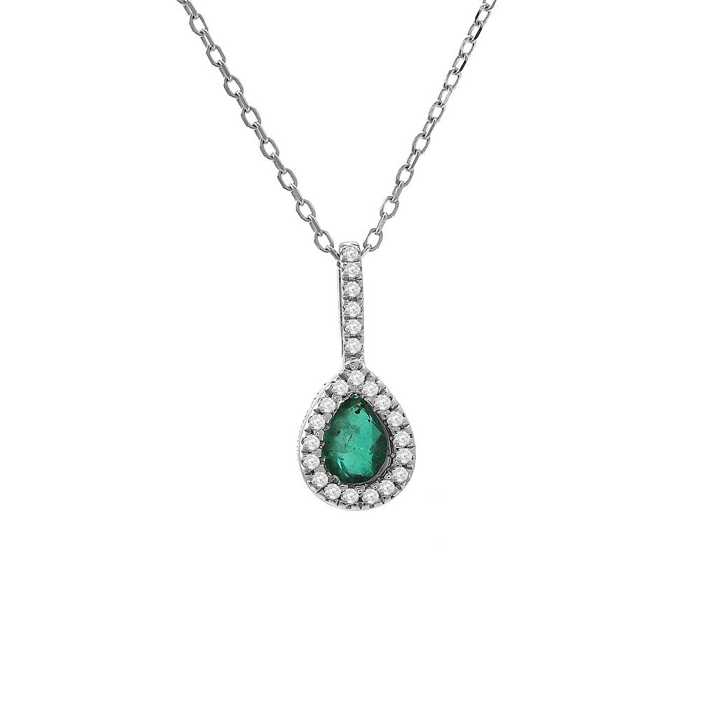Pear Emerald and Diamond Drop Necklace