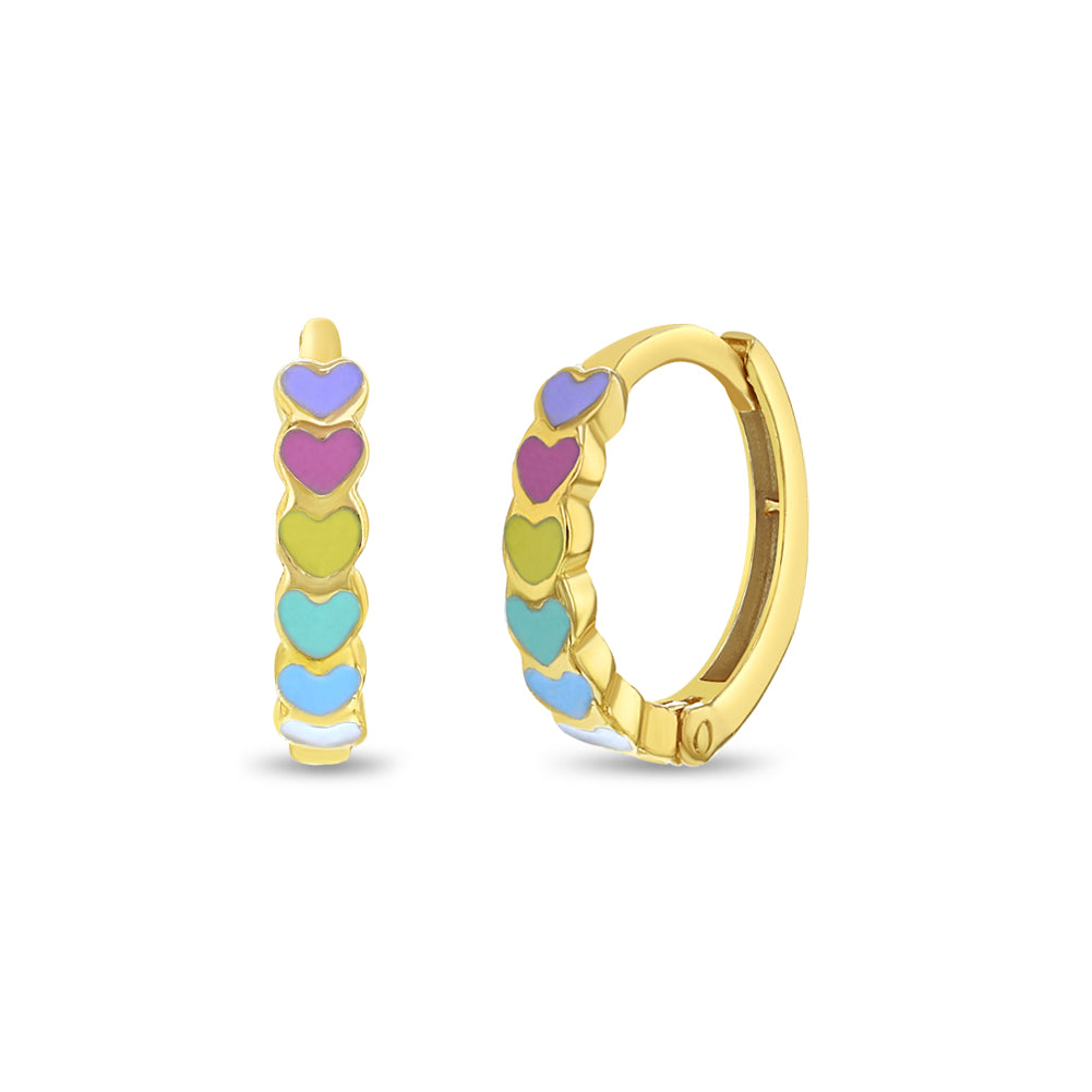 Multicolored Enamel Heart Huggie Earrings