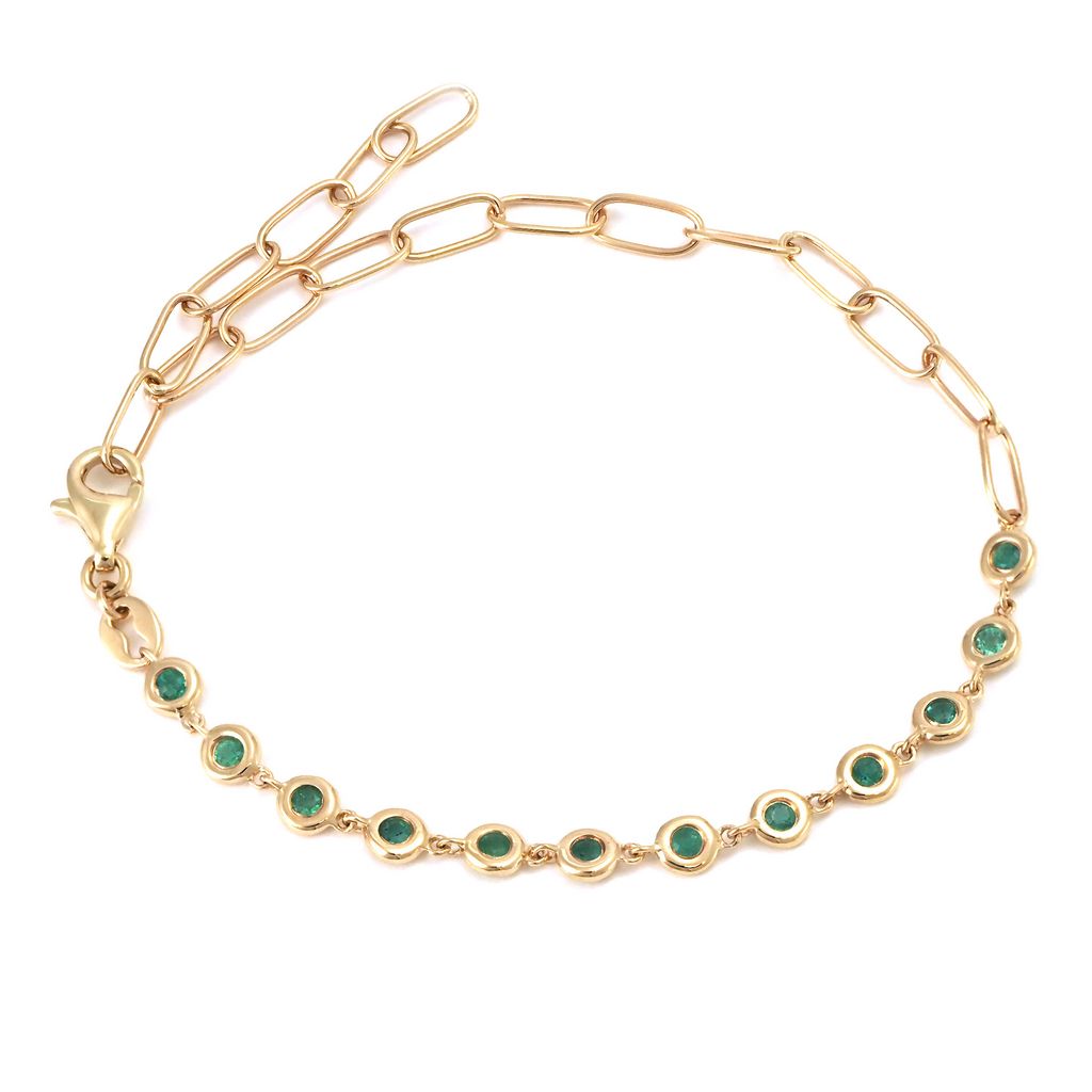 Emerald Bezel Paperclip Bracelet