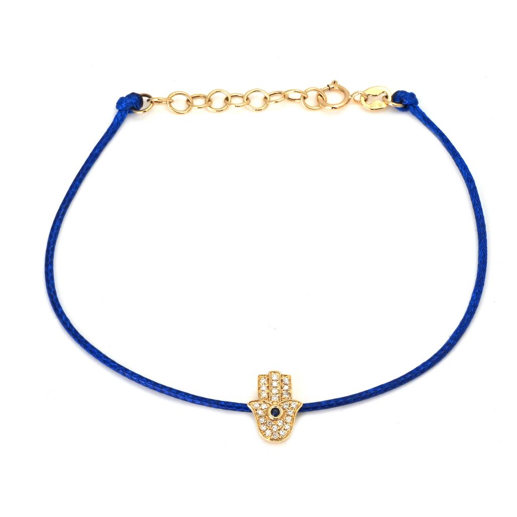 Hamsa Diamond & Blue Sapphire Cord Bracelet