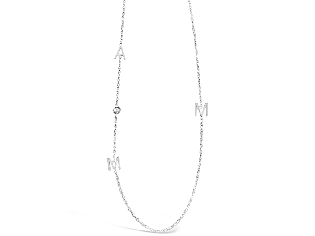 14k Gold Asymmetrical Initial and Bezel Diamond Necklace - Zoe Lev Jewelry
