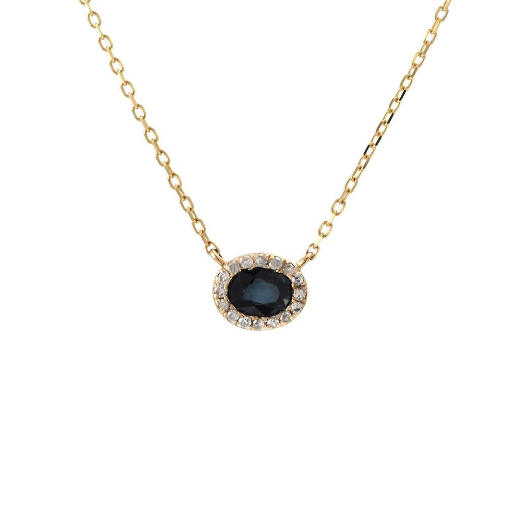 Oval Blue Sapphire & Diamond Halo Necklace