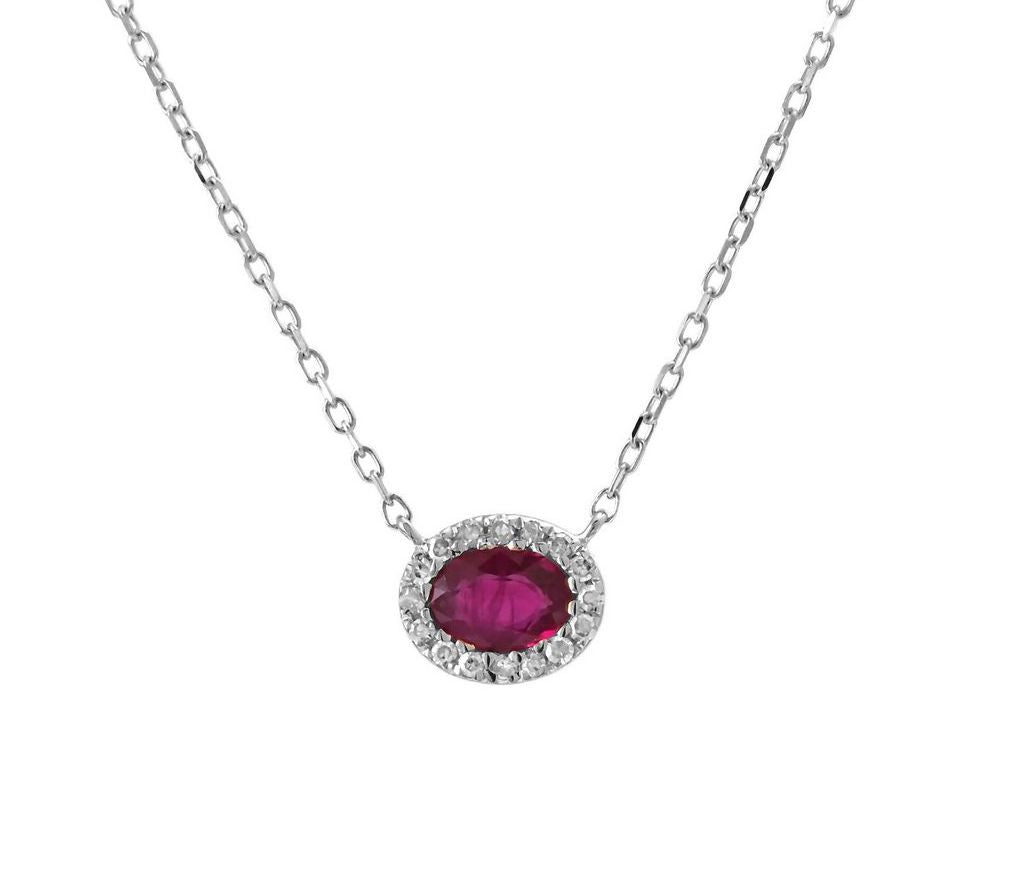 Oval Ruby & Diamond Halo Necklace