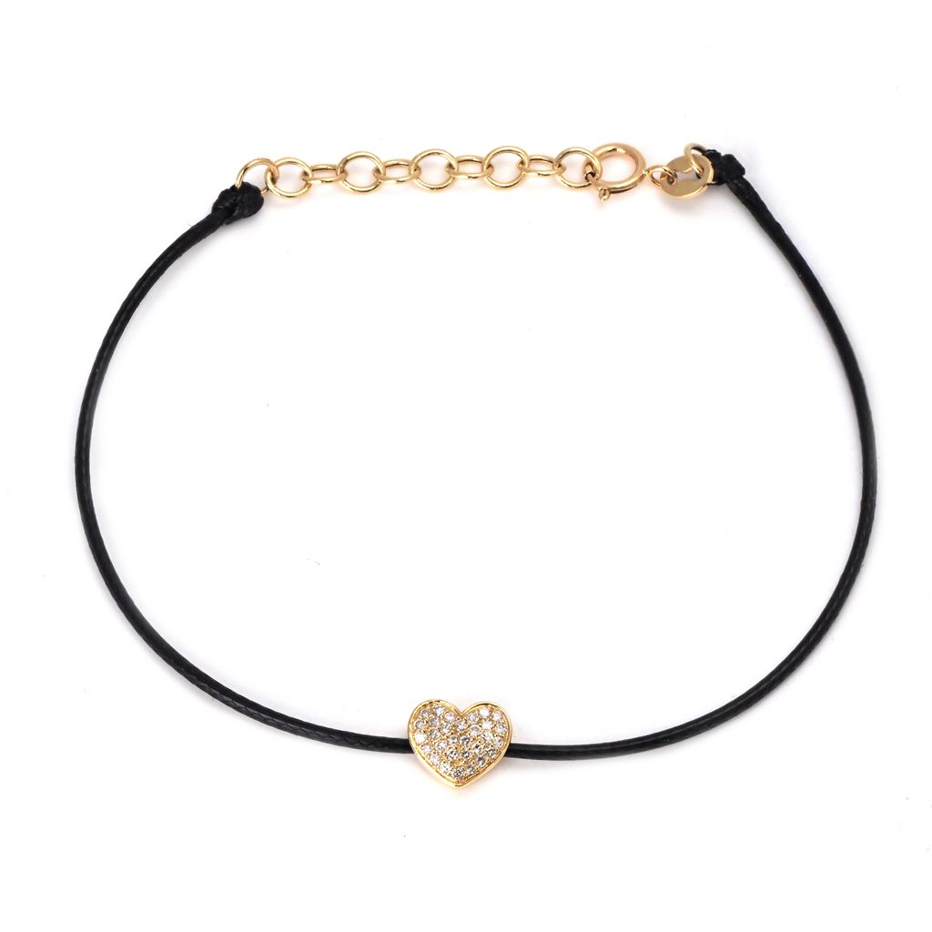 Pave Diamond Heart Cord Bracelet