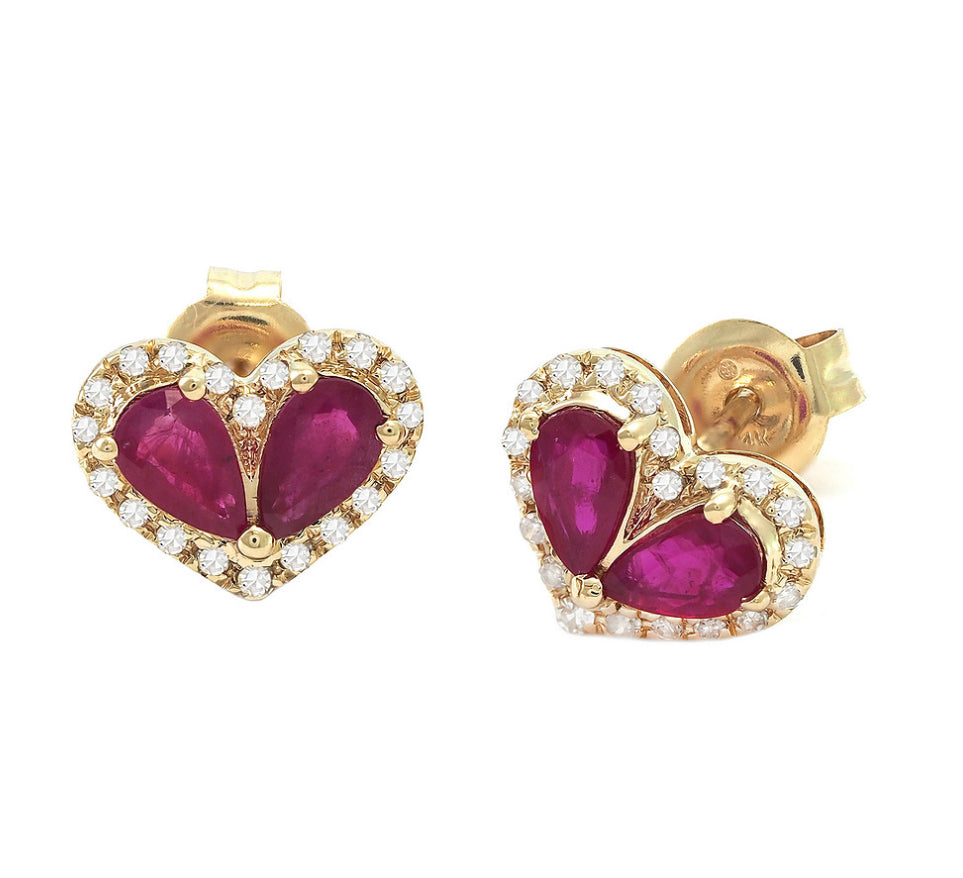 Ruby pears and diamond heart earrings
