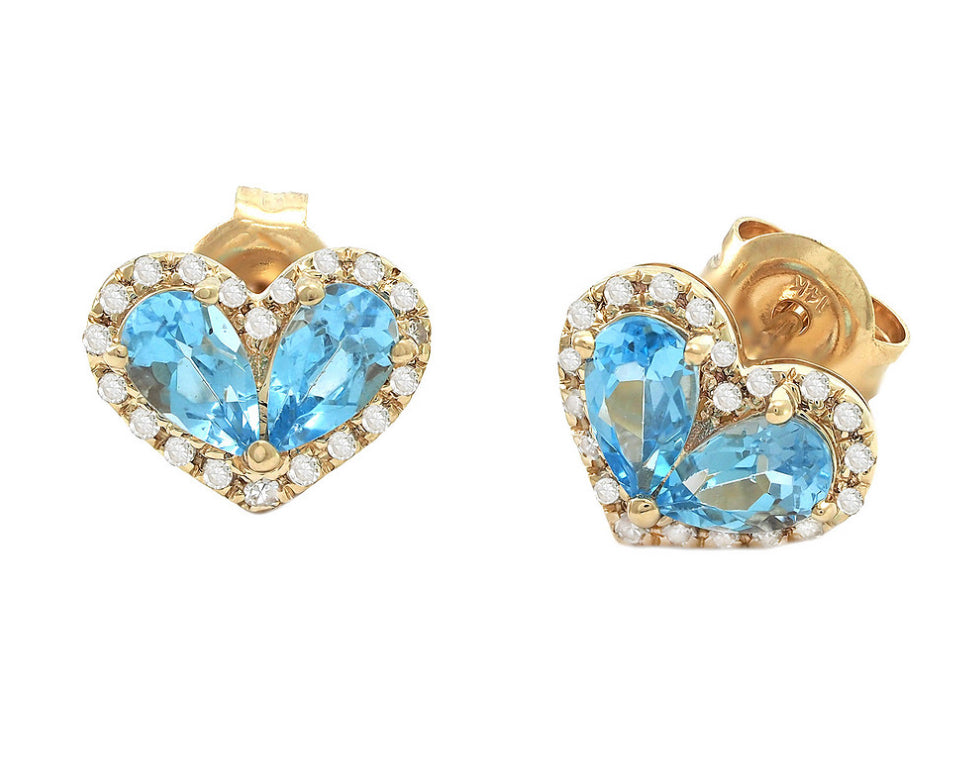 Blue topaz pears and diamond heart earrings