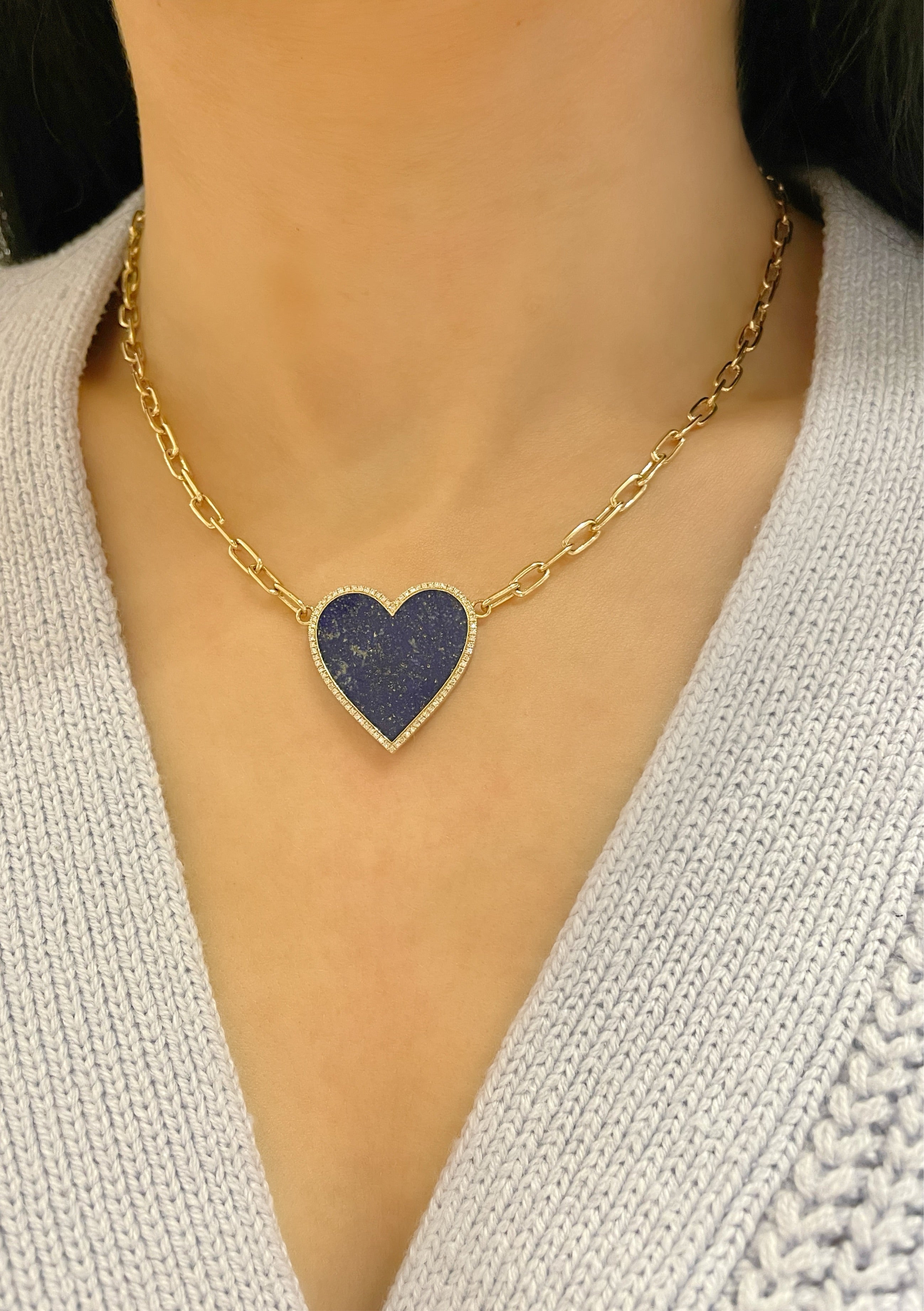 Blue Lapis & Diamond Heart Necklace