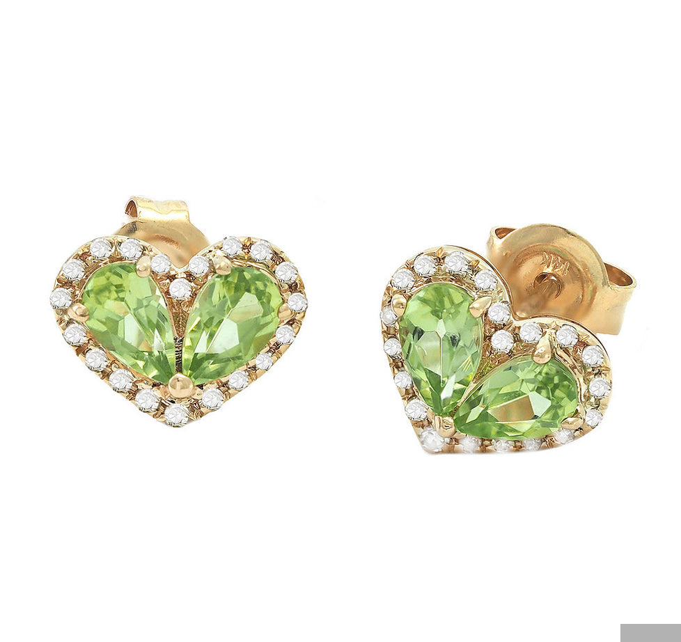 Peridot pears and diamond heart earrings