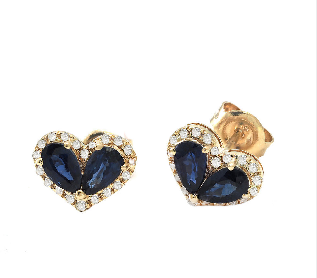 Blue Sapphire pears and diamond heart earrings