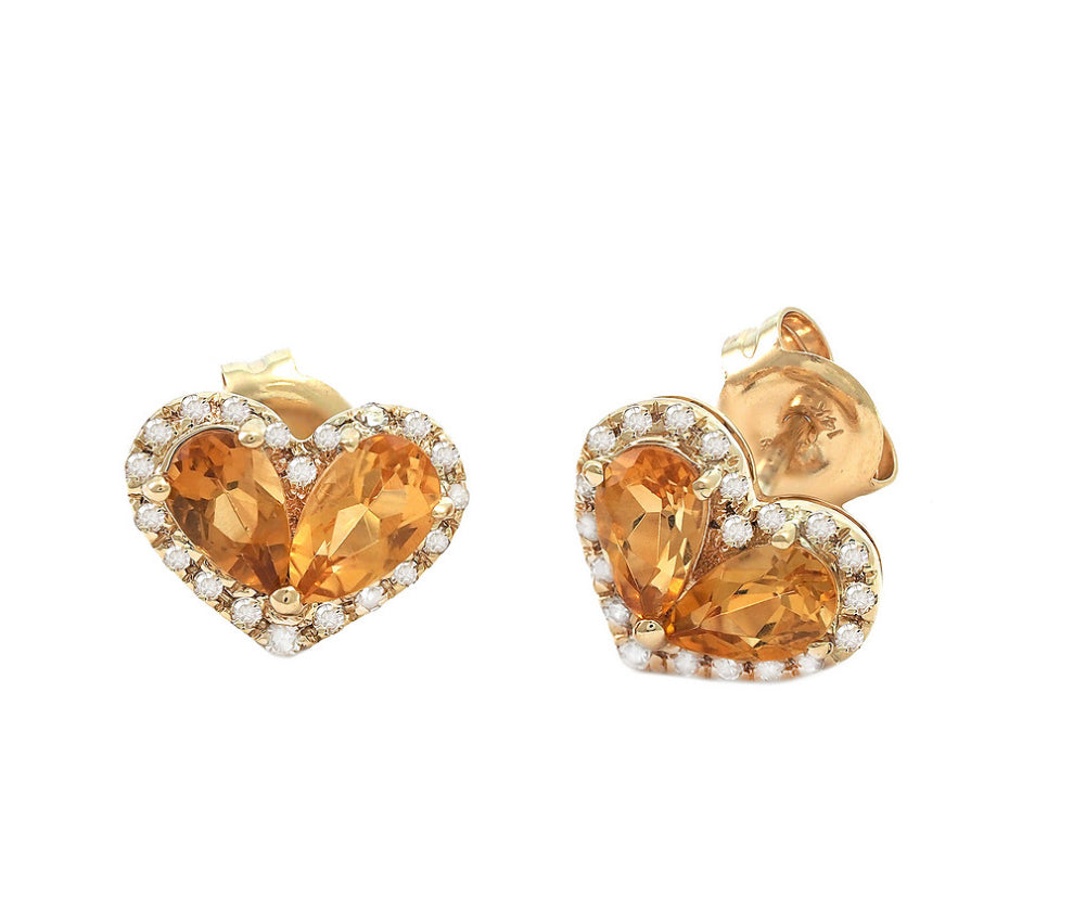 Citrine pears and diamond heart earrings