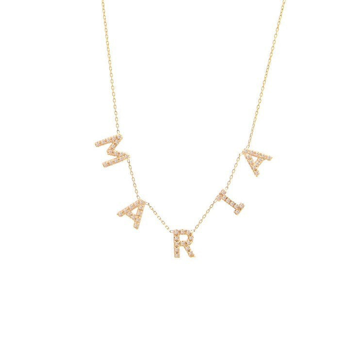 Multi Block Diamond Initial Necklace (Petite chain)